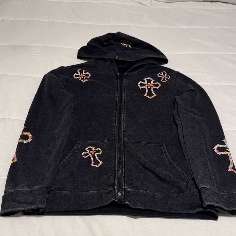 Men Black Embroidered Hoodie